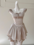 Ndyad Champagne Square Neck A-Line Satin Short Prom Dresses Homecoming Dresses HZ1024