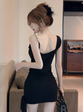 Ndyad Black Asymmetric Neck Bodycon Short Prom Dresses Homecoming Dresses with Bow HZ1024