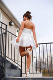 Ndyad White Strapless A-Line Tulle Beaded Short Prom Dresses Homecoming Dresses HZ1024