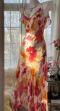 Ndyad Spaghetti Straps Sheath Print Chiffon Prom Dresses Formal Evening Gowns HZ1024