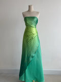 Ndyad Gradient Green Strapless A-Line Satin Long Prom Dresses Vintage Formal Evening Gowns HZ1024