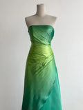 Ndyad Gradient Green Strapless A-Line Satin Long Prom Dresses Vintage Formal Evening Gowns HZ1024