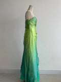 Ndyad Gradient Green Strapless A-Line Satin Long Prom Dresses Vintage Formal Evening Gowns HZ1024
