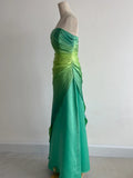 Ndyad Gradient Green Strapless A-Line Satin Long Prom Dresses Vintage Formal Evening Gowns HZ1024