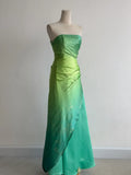 Ndyad Gradient Green Strapless A-Line Satin Long Prom Dresses Vintage Formal Evening Gowns HZ1024