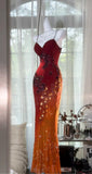 Ndyad Ombre Spaghetti Straps Bodycon Chiffon Beading Long Prom Dresses Formal Evening Gowns HZ1024