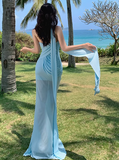 Ndyad Blue Sweetheart Mermaid Chiffon Summer Dress HZ1024