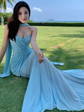 Ndyad Blue Sweetheart Mermaid Chiffon Summer Dress HZ1024