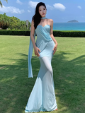 Ndyad Blue Sweetheart Mermaid Chiffon Summer Dress HZ1024