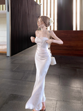 Ndyad Apricot Spaghetti Straps Mermaid Satin Party Dress HZ1024