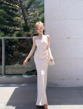 Ndyad Apricot Spaghetti Straps Mermaid Satin Party Dress HZ1024