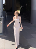 Ndyad Apricot Spaghetti Straps Mermaid Satin Party Dress HZ1024