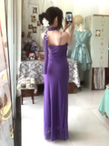 Ndyad Purple Spaghetti Straps Sheath Chiffon Ruffle Party Dress Y2K Formal Evening Gowns HZ1024