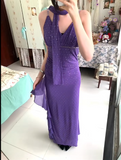 Ndyad Purple Spaghetti Straps Sheath Chiffon Ruffle Party Dress Y2K Formal Evening Gowns HZ1024