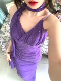 Ndyad Purple Spaghetti Straps Sheath Chiffon Ruffle Party Dress Y2K Formal Evening Gowns HZ1024