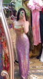 Ndyad Gold Spaghetti Straps Sheath Sequin Long Prom Dresses Formal Evening Gowns HZ1024