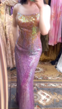 Ndyad Gold Spaghetti Straps Sheath Sequin Long Prom Dresses Formal Evening Gowns HZ1024