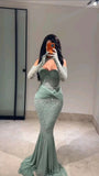 Ndyad Mint Green Sweetheart Mermaid Chiffon Long Prom Dresses Formal Evening Gowns with Appliques HZ1024