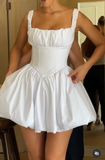 Ndyad White Square Neck A-Line Satin Homecoming Dresses Elegant Short Prom Dresses HZ1024
