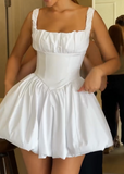 Ndyad White Square Neck A-Line Satin Homecoming Dresses Elegant Short Prom Dresses HZ1024