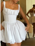 Ndyad White Square Neck A-Line Satin Homecoming Dresses Elegant Short Prom Dresses HZ1024