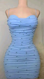 Ndyad Mint Green Spaghetti Straps Bodycon Beaded Chiffon Short Prom Dresses Homecoming Dresses HZ1024
