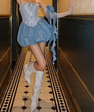 Ndyad Blue Strapless A-Line Satin Short Prom Dresses Homecoming Dresses HZ1024