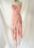 Ndyad Spaghetti Straps Sheath Chiffon Beaded Short Prom Dresses Blush Pink Evening Gowns HZ1024