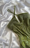 Ndyad Green Halter Sheath Chiffon Beaded Short Prom Dresses with Appliques Vintage Party Dress HZ1024