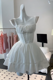 Ndyad White Square Neck A-Line Satin Short Prom Dresses Homecoming Dresses HZ1024