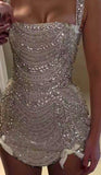 Ndyad Spaghetti Straps Bodycon Birthday Dresses Beaded Short Prom Dresses Fashion Homecoming Dresses HZ1024
