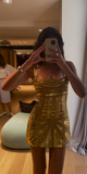 Ndyad Gold Spaghetti Straps Bodycon Beaded Short Prom Dresses Homecoming Dresses HZ1024