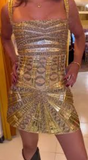 Ndyad Gold Spaghetti Straps Bodycon Beaded Short Prom Dresses Homecoming Dresses HZ1024