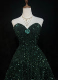 Ndyad Dark Green Sweetheart Neck A-Line Sequin Short Prom Dresses Homecoming Dresses HZ1024