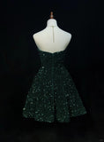 Ndyad Dark Green Sweetheart Neck A-Line Sequin Short Prom Dresses Homecoming Dresses HZ1024