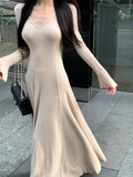 Evafashion style V-neck long-sleeved knitted dress HZ1024