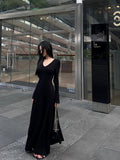 Evafashion style V-neck long-sleeved knitted dress HZ1024