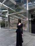 Evafashion style V-neck long-sleeved knitted dress HZ1024