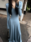 Evafashion style V-neck long-sleeved knitted dress HZ1024