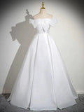 Evafashion White Satin Long Prom Dress, White Long Formal Dress HZ1024