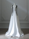 Evafashion Satin White Long Prom Dress, White Long Formal Dress HZ1024