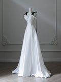 Evafashion Satin White Long Prom Dress, White Long Formal Dress HZ1024