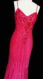 Ndyad Hot Pink Spaghetti Straps Mermaid Beaded Chiffon Long Prom Dresses Elegant Evening Gowns HZ1024