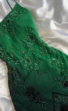 Ndyad Green Spaghetti Straps Mermaid Beaded Chiffon Long Prom Dresses Vintage Evening Gowns HZ1024