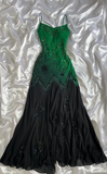Ndyad Green Spaghetti Straps Mermaid Beaded Chiffon Long Prom Dresses Vintage Evening Gowns HZ1024