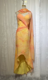 Ndyad Yellow Spaghetti Straps Sheath Beaded Chiffon Long Prom Dresses Formal Evening Gowns with Open Back HZ1024