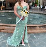 Ndyad Green Off-the-shoulder Mermaid Tulle Beaded Long Prom Dresses Appliques Wedding Guest Dress Formal Dress HZ1024