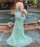 Ndyad Green Off-the-shoulder Mermaid Tulle Beaded Long Prom Dresses Appliques Wedding Guest Dress Formal Dress HZ1024