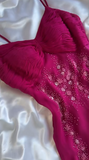 Ndyad Fuchsia Spaghetti Straps Sheath Chiffon Beading Long Prom Dresses Vintage Evening Gowns HZ1024