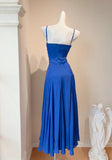 Ndyad Royal Blue Spaghetti Straps Chiffon A-Line Chiffon Long Prom Dresses Party Dress HZ1024